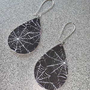 Charlotte's Web spider web faux leather earrings